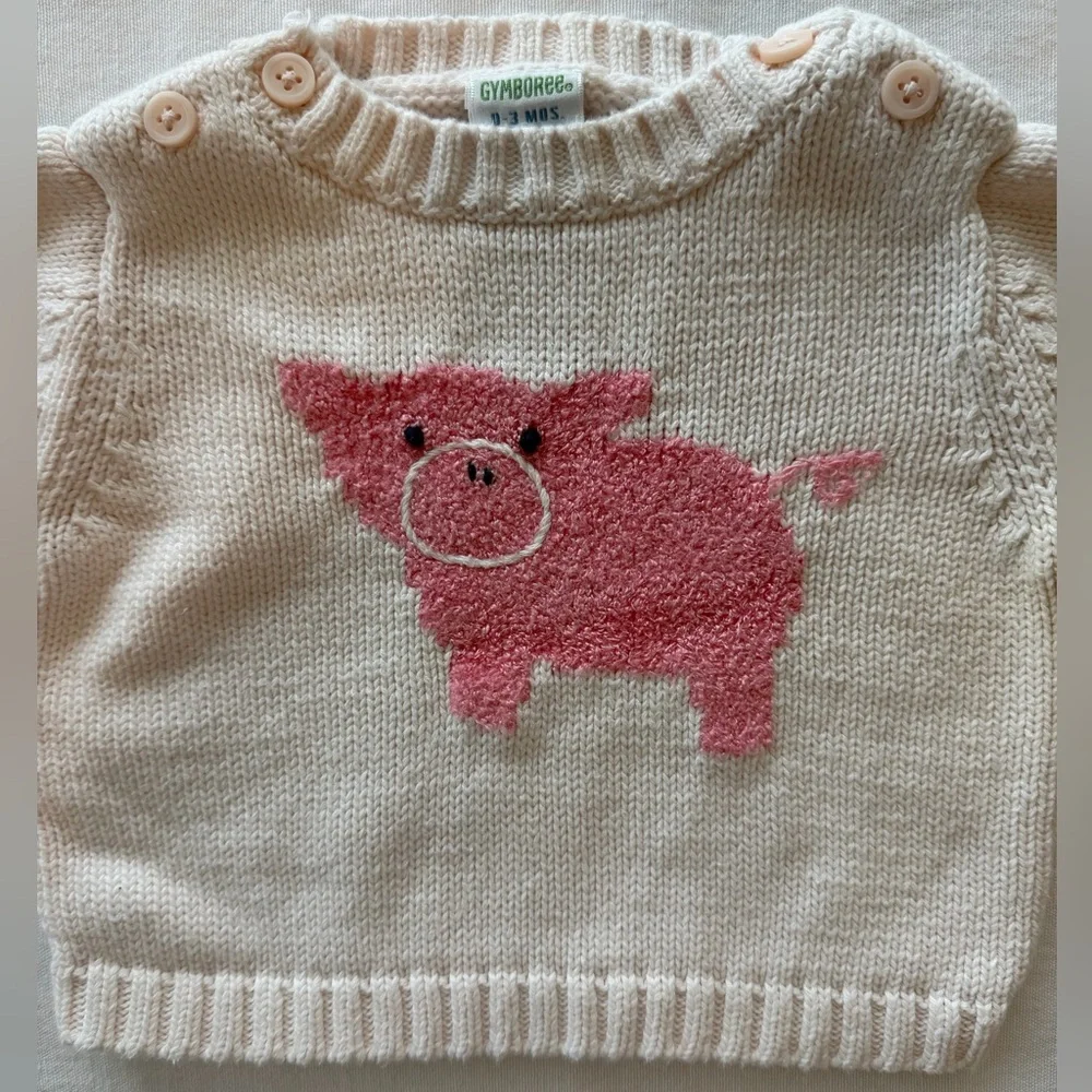 Gymboree Vintage Animal Crackers Piggy Sweater Size 0-3 months 2003
